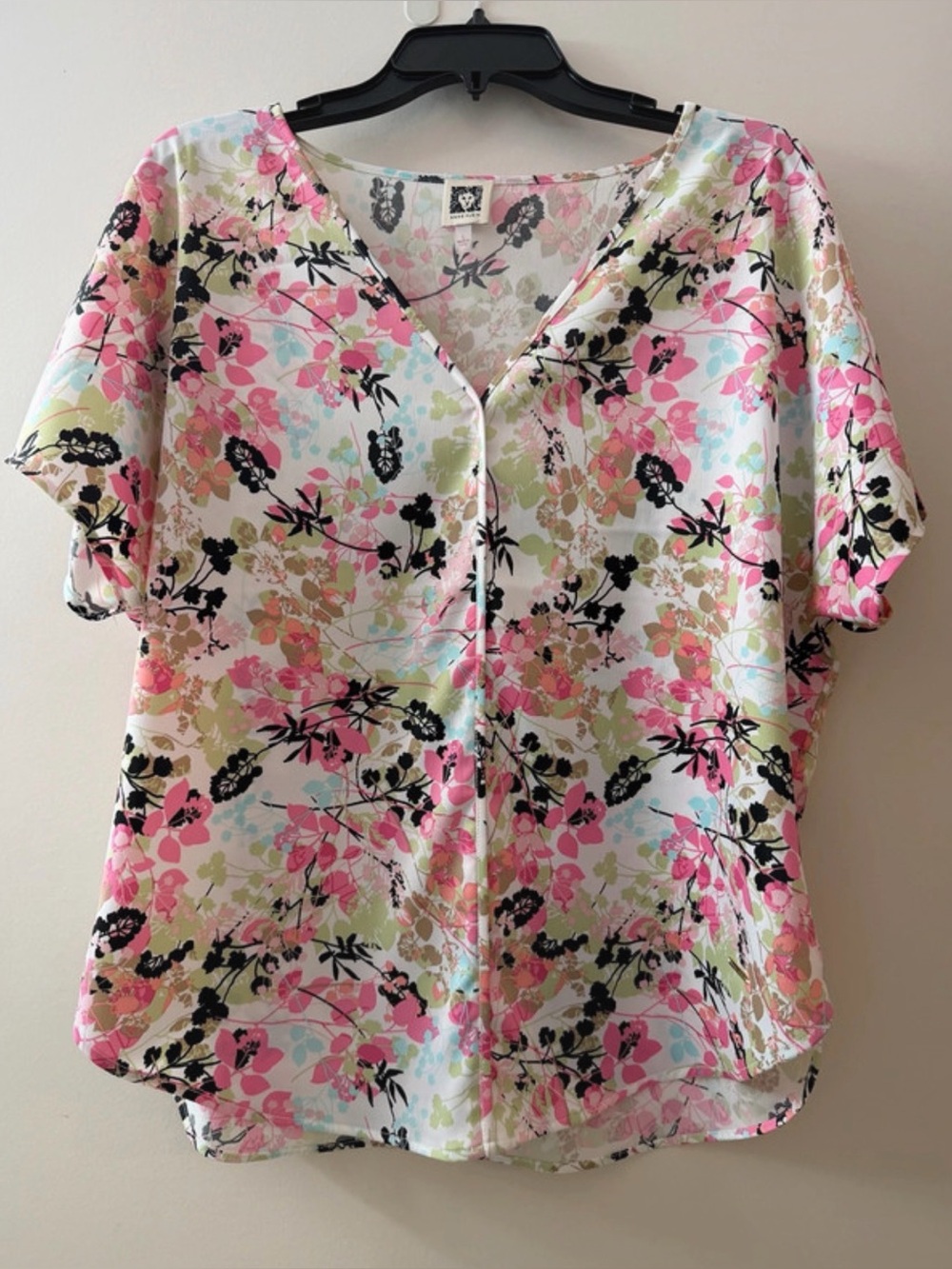 Anne Klein Pink Multi Floral V-Neck Blouse